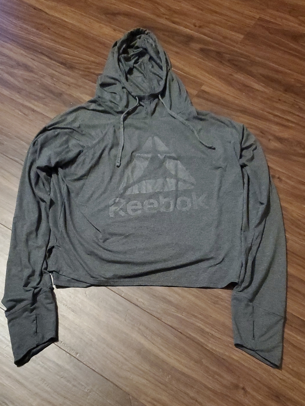 Reebok Dark Gray Cropped Hoodie with Logo